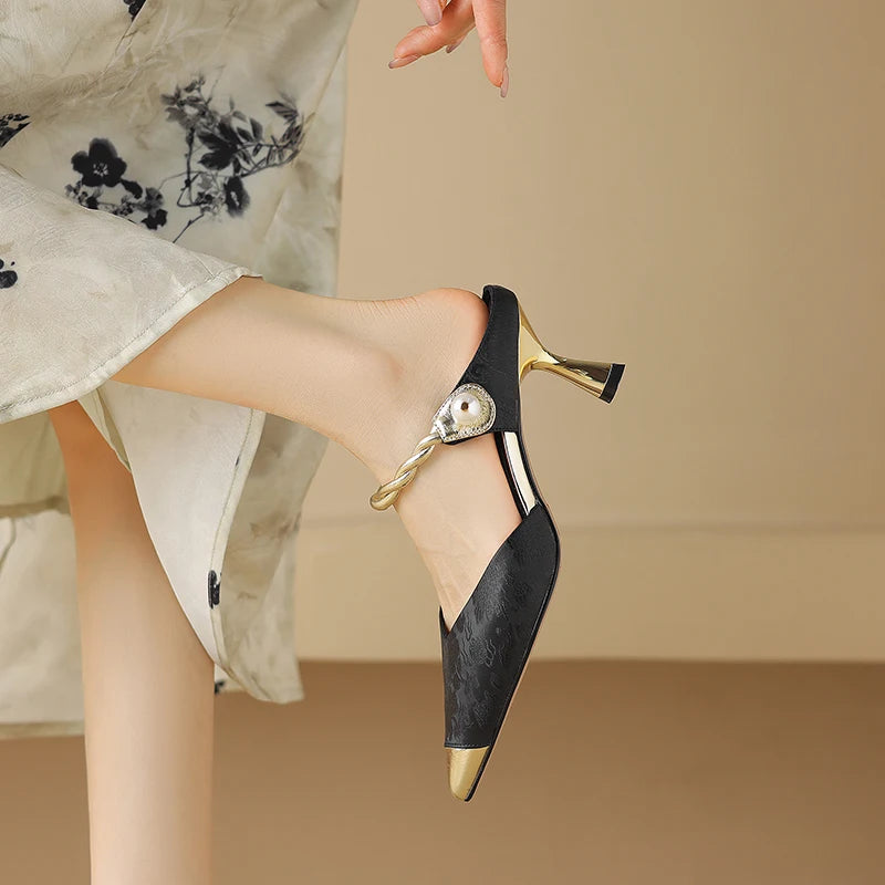 Pointed Toe Pearl Slingback Sandals