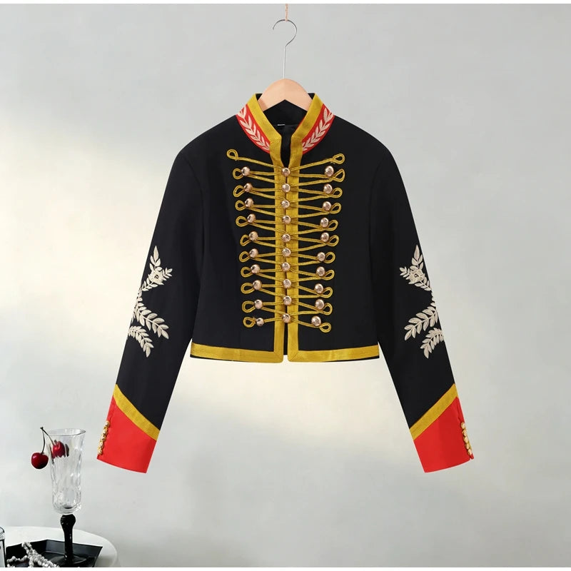 Napoleon Golden Short Jacket Women Vintage Stand Collar Long Sleeve Cropped Jackets 2026 Spring New Lady Outwear High Street