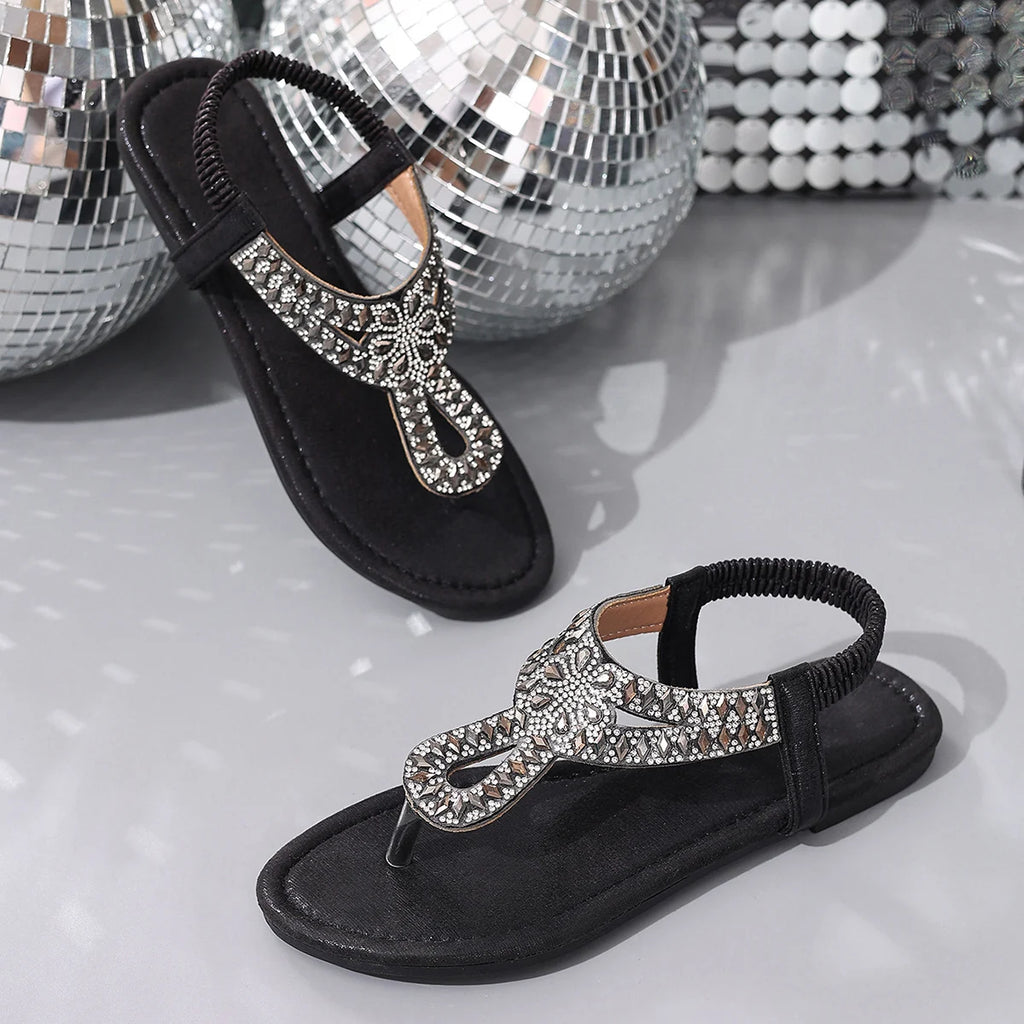 Shiny Crystal Clip Toe Flat Sandals Women