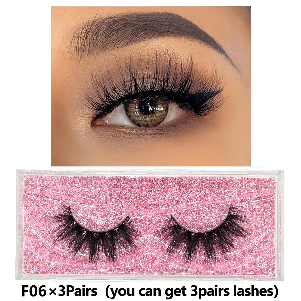 FOXESJI 3Pairs 3D Mink Lashes Fluffy Wispy Soft Corss Mink Fake Eyelashes Reusable Lash Extension Thick False Eyelashes Makeup