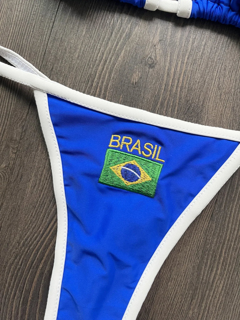 2026 Sexy Embroidery Brasil Flag Contrast Split Bikini Set Women Swimwear Patchwork Swimsuit Hottie Outfit SummerBeachwear