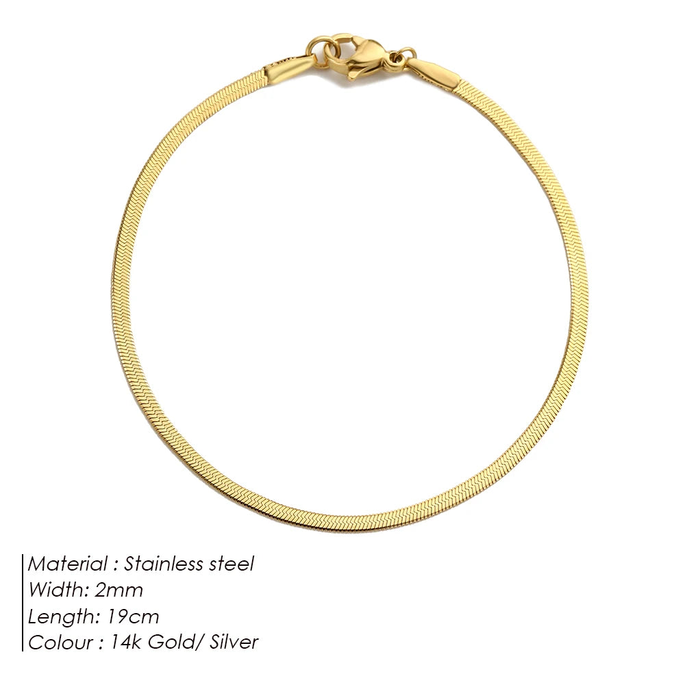 eManco Women Trend Classic Snake Chain Bracelet Gold Color Width 2/3/4/5MM Stainless Steel Chain Bracelet For Women Jewelry Gift