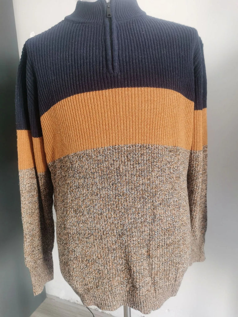 Men’s Color‑Block Semi‑Zipper Sweater