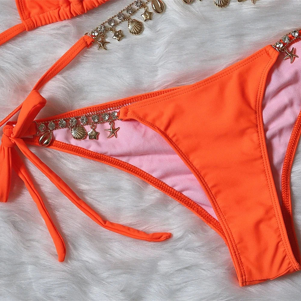 Sexy Solid‑Color Brazilian Bikini Set