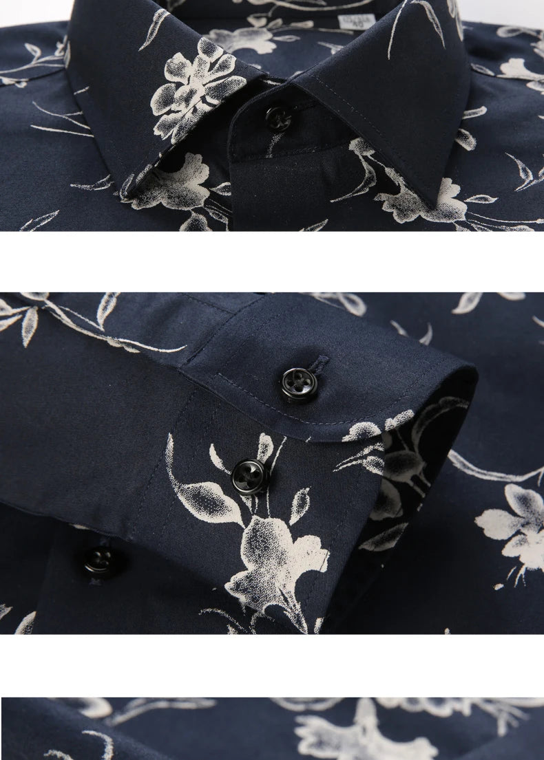 Men Long Sleeve Floral Print Shirt Brand Casual Fashion Button Up Printed Flower Shirts Dress Men Slim Fit Thin Clothing