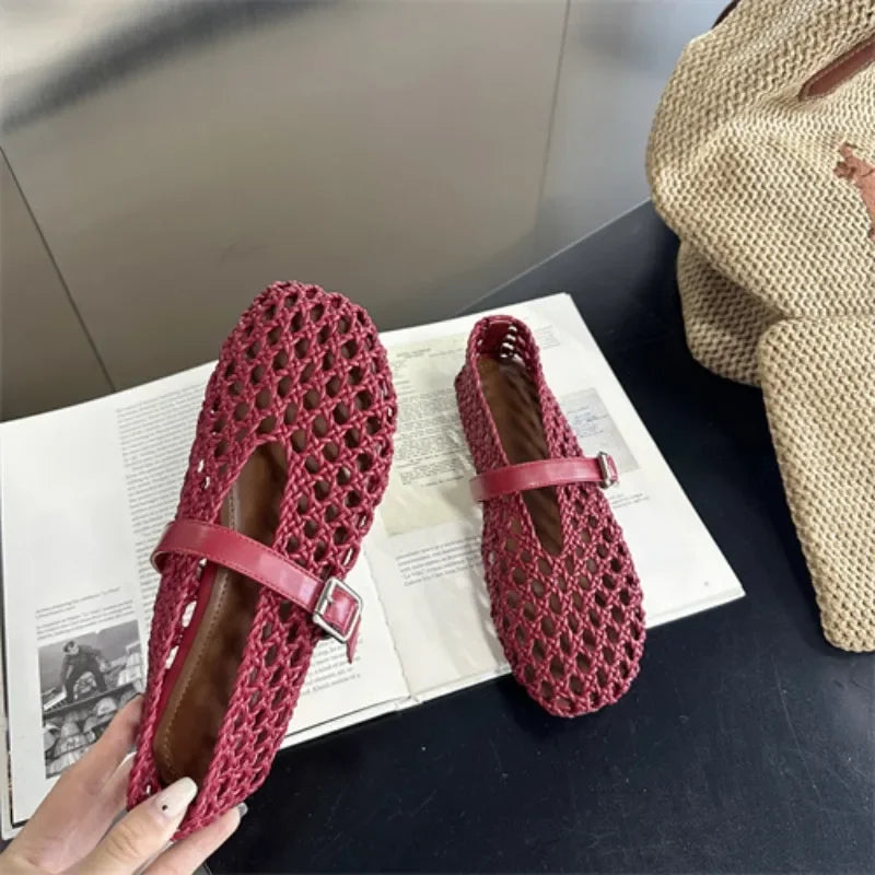 Women’s Woven Hollow‑Out Flat Sandals