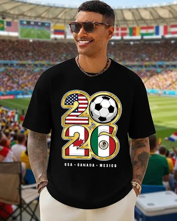 2026 Soccer Fan T‑Shirt — North America Flags Graphic Tee USA Canada Mexico Unisex