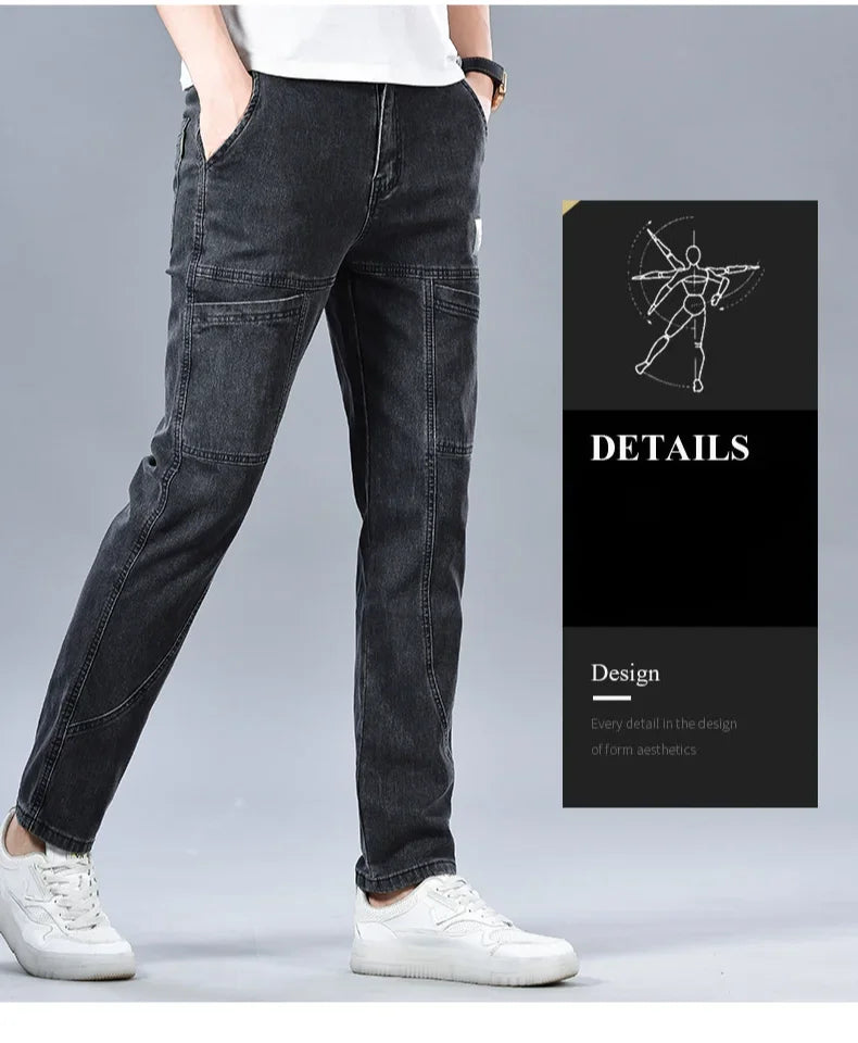 Multi‑Pocket Stretch Denim Jeans
