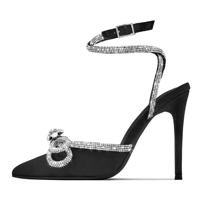 Eilyken Designer Butterfly-knot Crystal Buckle Strap Women Pumps Street Style Elegant Thin High Heels Stripper Prom Shoes