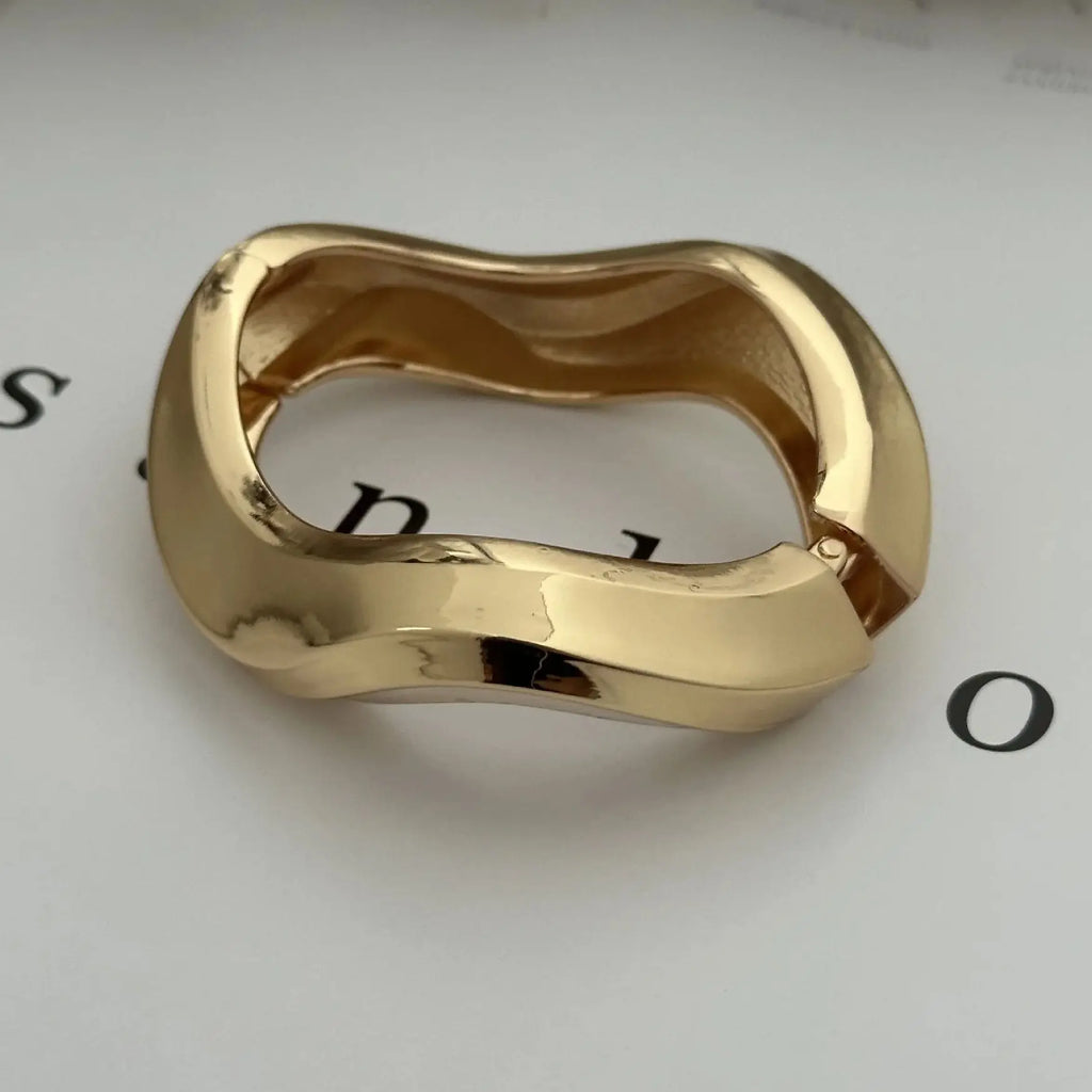 Vintage Metal Wave Twist Irregular Chunky Cuff Bracelet