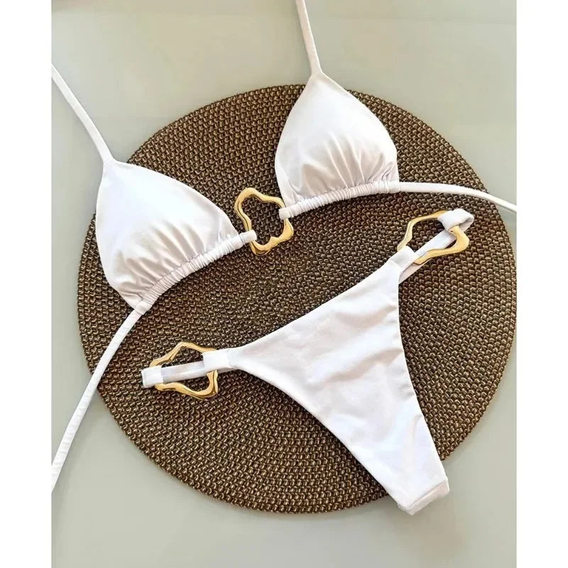 Solid‑Color Lace‑Up Bikini