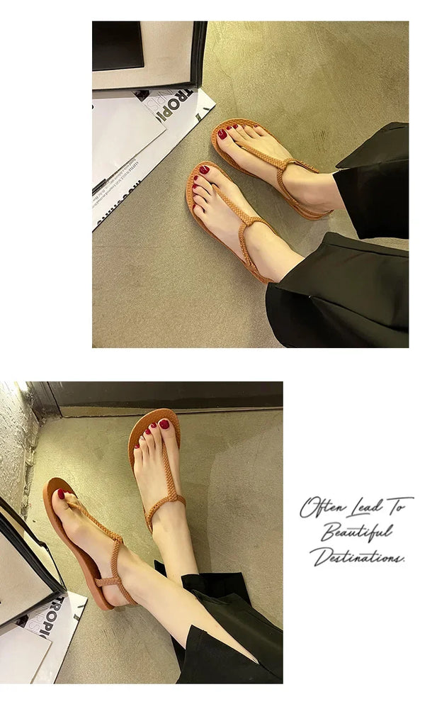 Women’s Bohemian Flat Sandals — Summer Clip‑Toe Flip Flops Casual Comfort Beach Shoes
