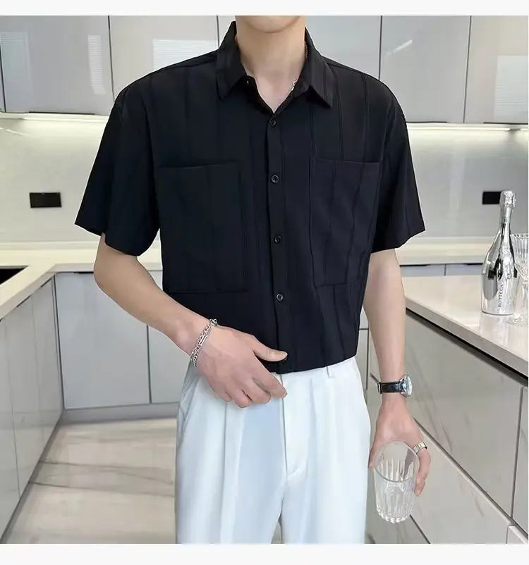Premium Stripe Jacquard Short‑Sleeve Shirt