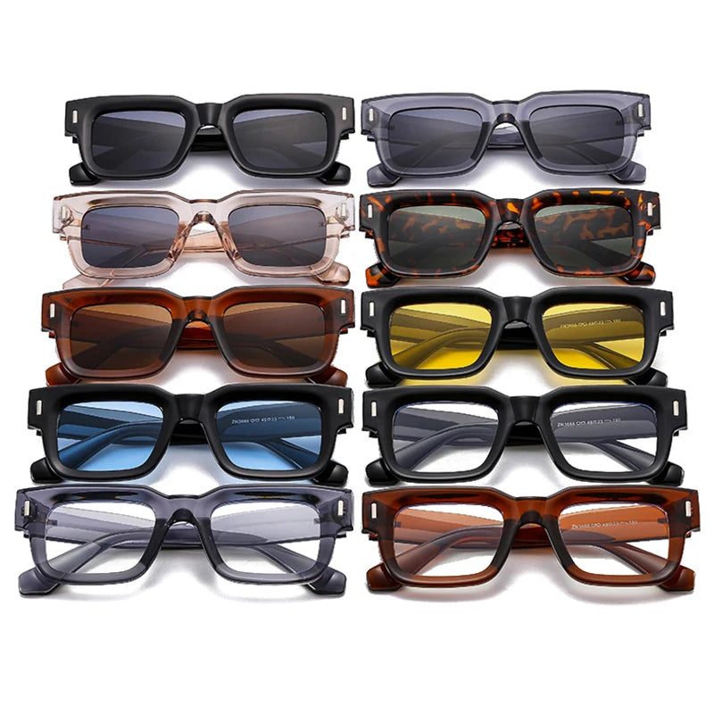 SO&EI Ins Popular Fashion Square Sunglasses Women Retro Punk Clear Ocean Lens Eyewear Men Shades UV400 Rivets Sun Glasses