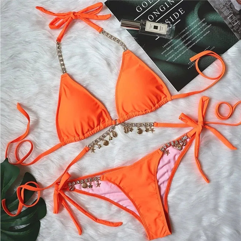 Sexy Solid‑Color Brazilian Bikini Set