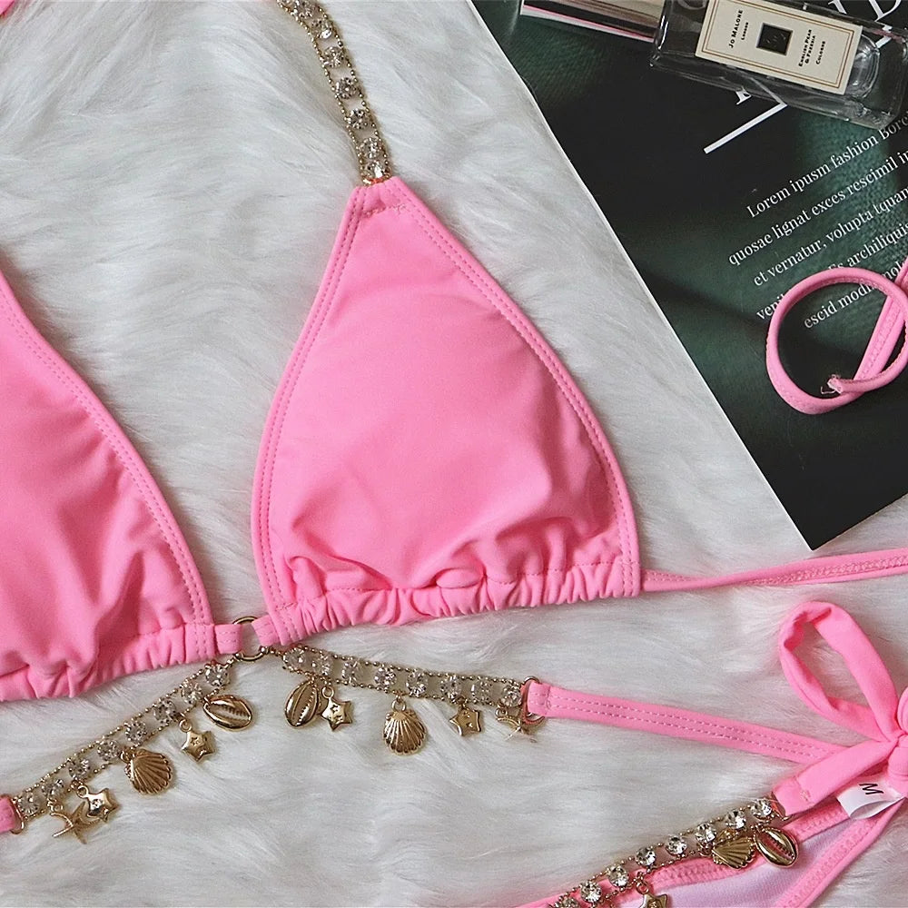 Sexy Solid‑Color Brazilian Bikini Set