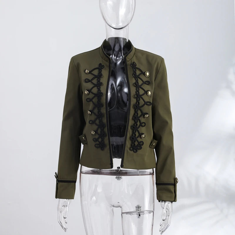 Napoleon Golden Short Jacket Women Vintage Stand Collar Long Sleeve Cropped Jackets 2026 Spring New Lady Outwear High Street