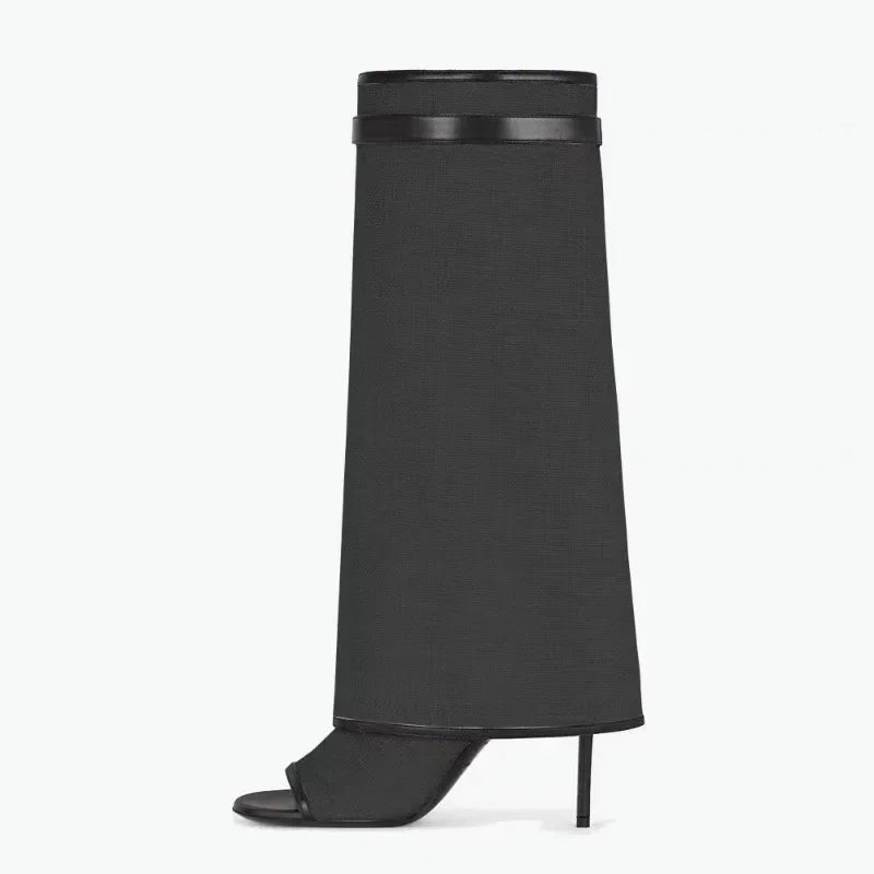 New Women's Leather Ankle Boots with Metal Buckle, Pointed Toe & Slender High Heel - Wide Shaft Short Bare Boots