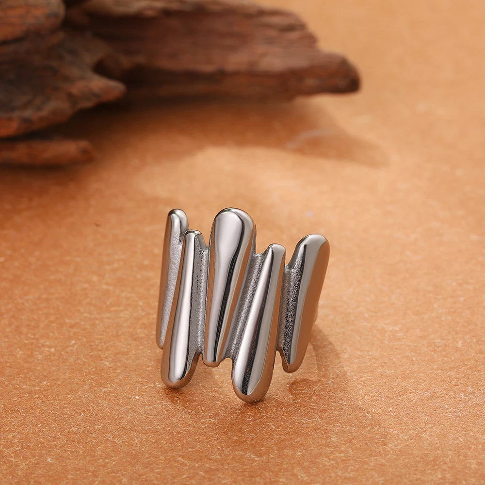 Vintage Stainless Steel Rings for Women Punk Chunky Irregular Smooth Adjustable Open Ring Jewelry Weddings Gifts