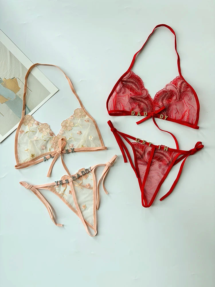 Custom Name Crystal Letter Lace Lingerie Set