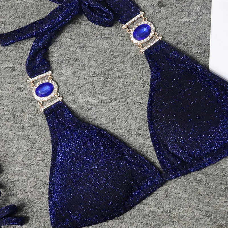 Women’s 2026 Rhinestone Diamond Bikini – Halter Chain Two‑Piece Swimsuit, Sexy Shiny Brazilian Swimwear