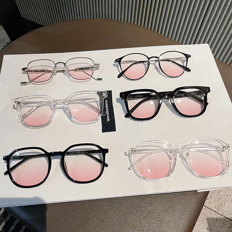 Korean Stylish Woman Sunglasses Gradient Pink Lenses Girls Decorative Glass Fashion Trendy Travelling Female Sunglass