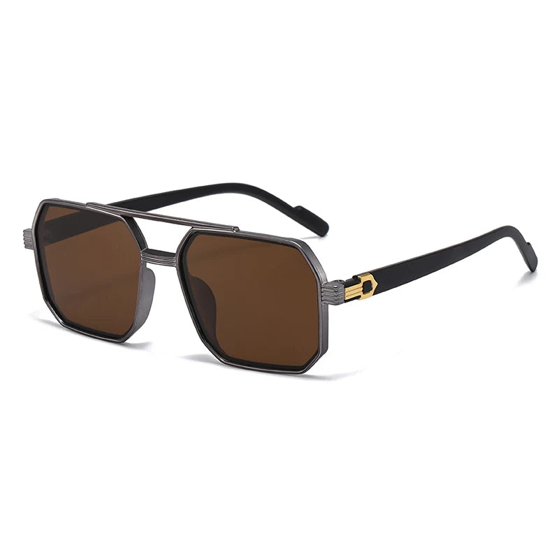 Car Sun Glasses New Fashion Double Beam Polygonal Sunglasses Retro Personalized Trendy Large Frame Eyewear European and American