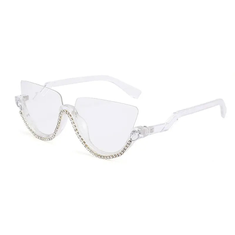 :Diamond Cat Eye Sunglasses for Women, Semi-Rimless Sun Glasses, Crystal Frame, Rhinestone Eyewear,Luxury Brand Designer,2023