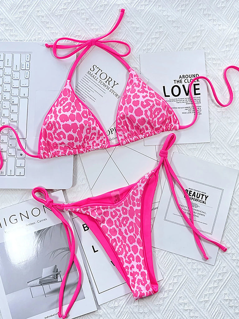 Women’s 2025 Leopard Micro Bikini – Brazilian Thong Halter Lace‑Up Swimsuit, Sexy Two‑Piece BeachwearSexy Leopard Micro Bikini 2025 Women Swimsuit Female Swimwear Thong Bikinis Set Brazilian Halter Beach Wear Lace Up Bathing Suit