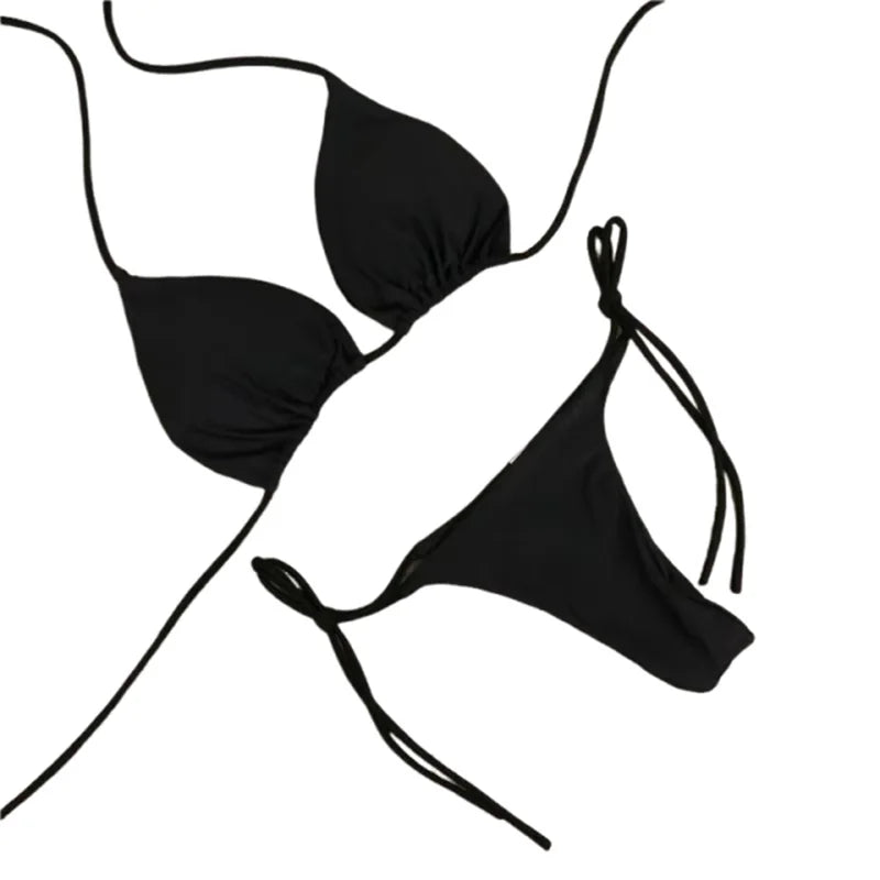 Women’s 2025 Solid Halter Triangle Bikini – Two‑Piece Thong Swimsuit for Summer Beachwear