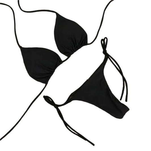 Women’s 2025 Solid Halter Triangle Bikini – Two‑Piece Thong Swimsuit for Summer Beachwear