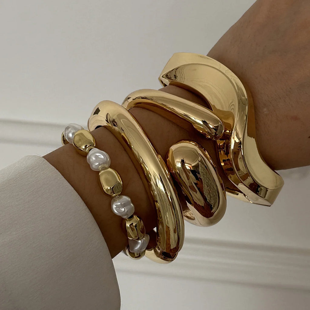 Vintage Metal Wave Twist Irregular Chunky Cuff Bracelet