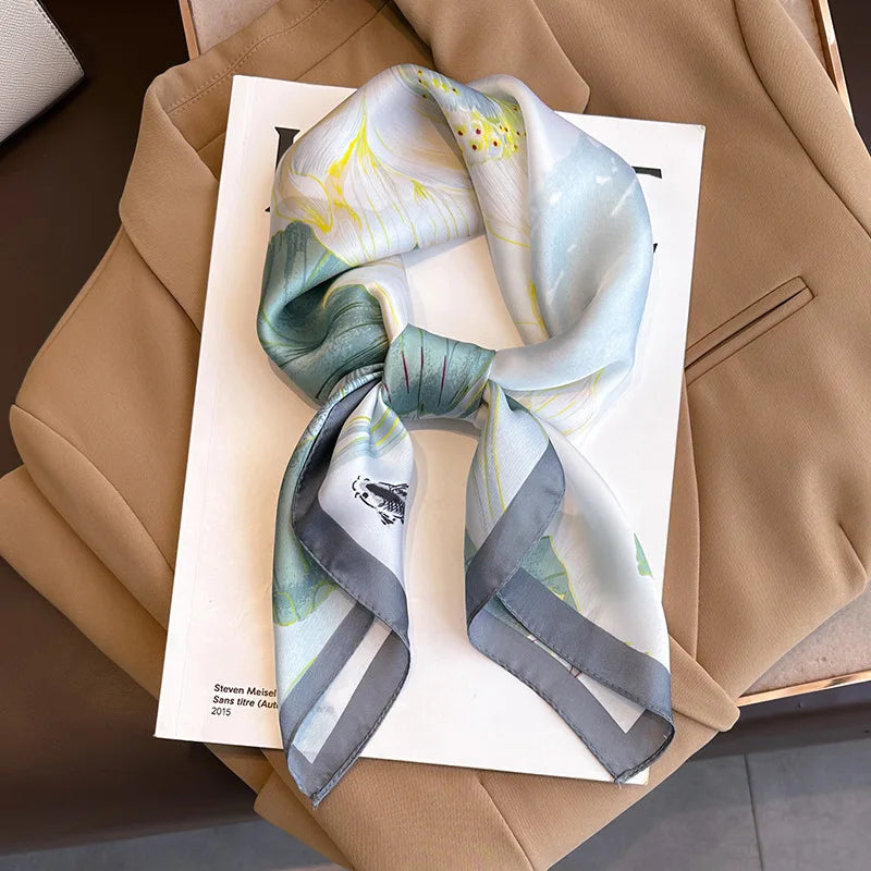 Fashion Scarves for Women Shawl Print Silk Satin Hijab Scarf Female Bandana 70*70cm Luxury Brand Square Shawls Scarfs For Ladies