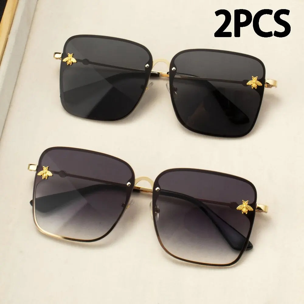 New Fashion Lady Oversize Rimless Square Bee Sunglasses Women Men Small Glasses Gradient Sun Glasses Female UV400