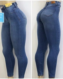 Women Jeans High Waist With Super Lipo Spandex Tummy Squeeze Slimming Waist Tight Denim Pants With Zipped