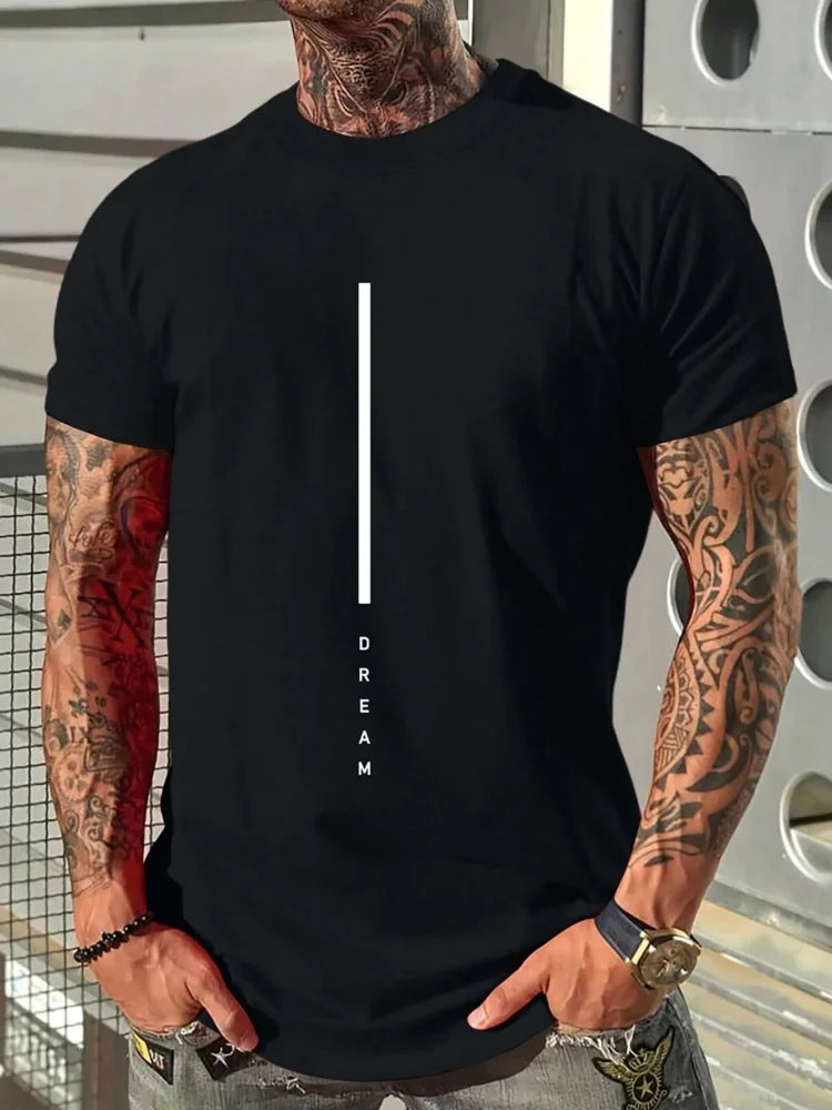 Men’s Oversized Letter‑Print T‑Shirt – Summer Loose Fit Sports Casual Short Sleeve Top
