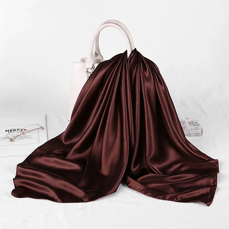 Fashion Hijab Scarves For Women Silk Satin Hair Scarf Female Solid Colors Kerchief 90*90cm Square Shawls Neck Scarfs For Ladies
