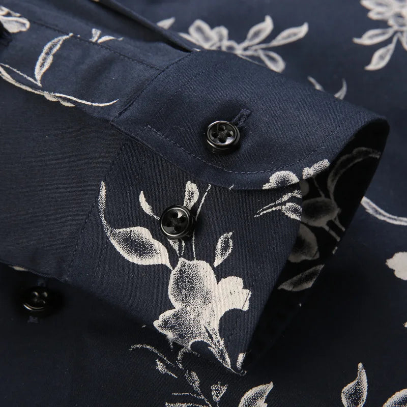 Men Long Sleeve Floral Print Shirt Brand Casual Fashion Button Up Printed Flower Shirts Dress Men Slim Fit Thin Clothing