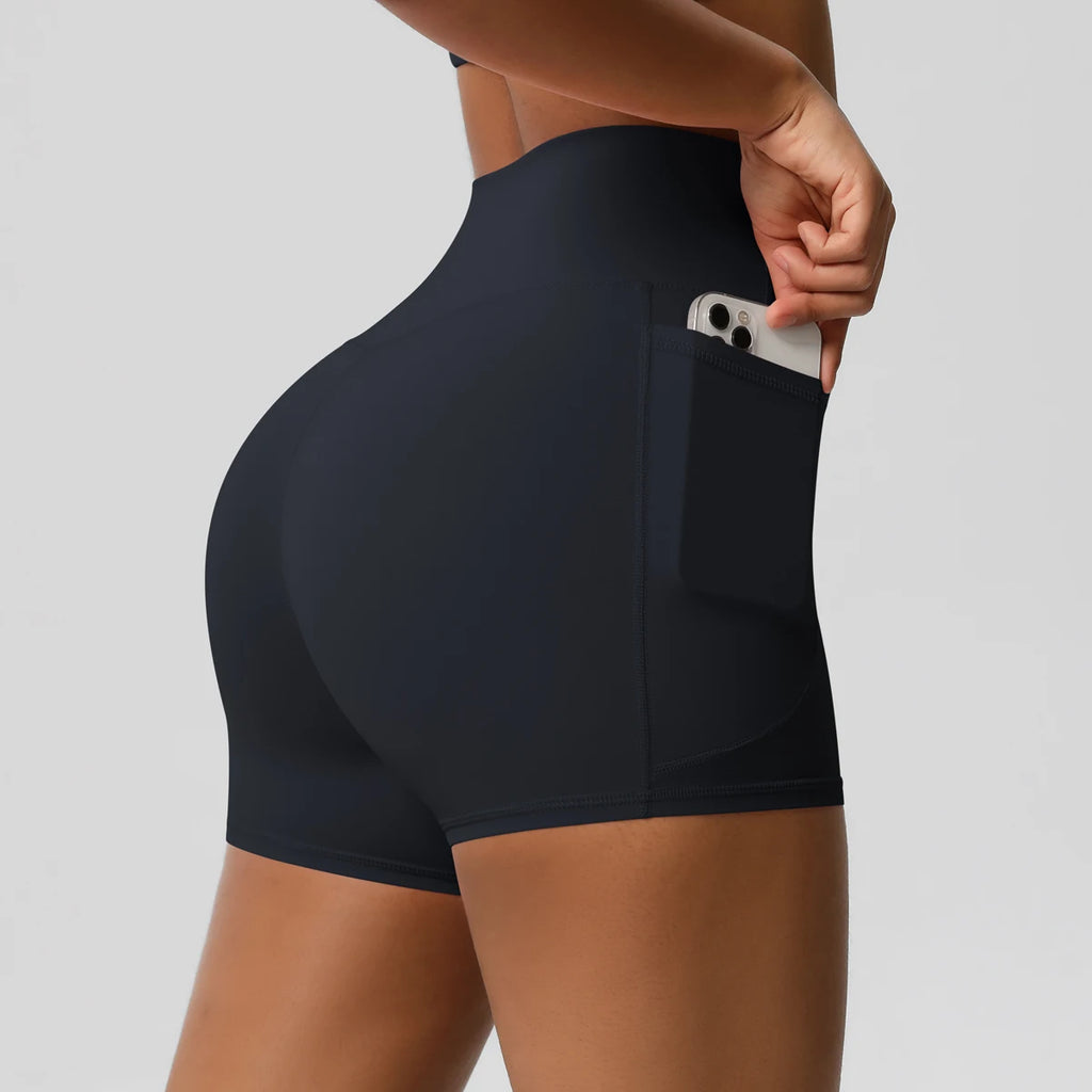 Women’s Seamless High Waist Sports Shorts with Pockets