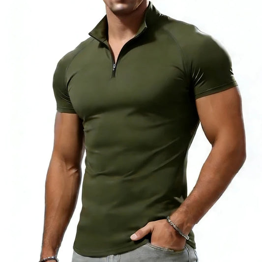 Men’s Compression T‑Shirt – Summer Slim Fit Zipper Neck Gym Fitness Tee, Skinny Casual Fashion Top