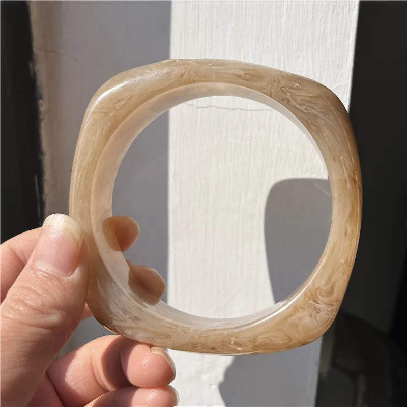 HUANZHI Vintage Resin Triangle Wide Bangle Bracelet