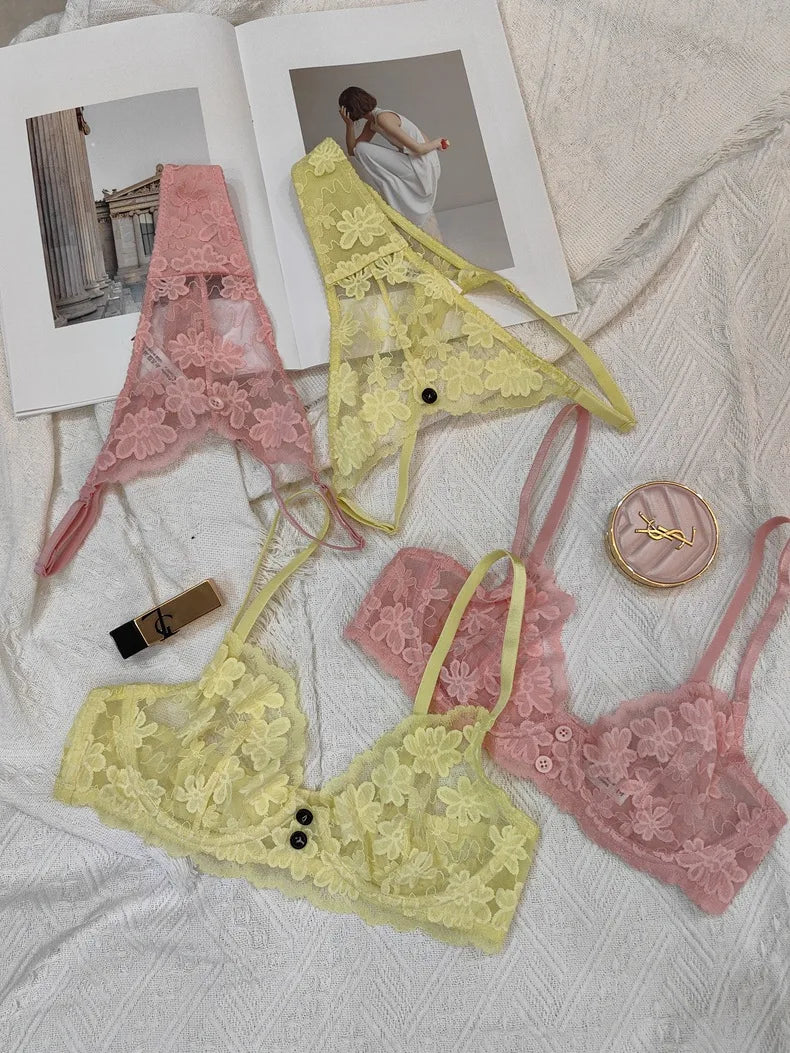 French‑Style Embroidered Transparent Lingerie Set