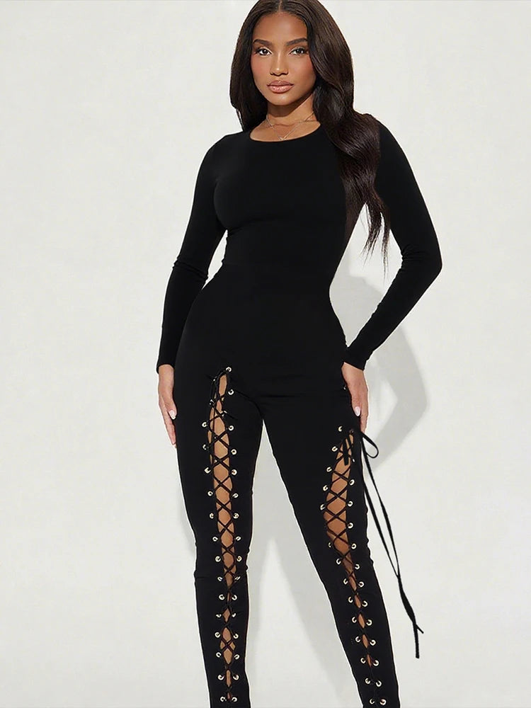 Nibber Women’s Cross‑Bandage Tassel Jumpsuit