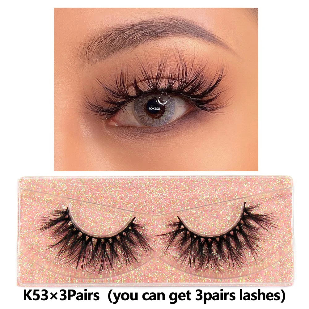 FOXESJI 3Pairs 3D Mink Lashes Fluffy Wispy Soft Corss Mink Fake Eyelashes Reusable Lash Extension Thick False Eyelashes Makeup