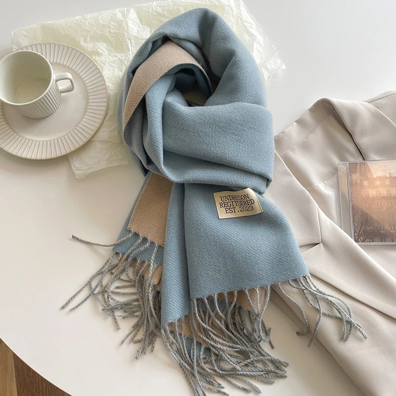 Fashion Solid Cashmere Warm Scarf New Design Pashmina Winter Double Side Diffrent Color Shawl Wraps Bufanda with Tassel Blanket