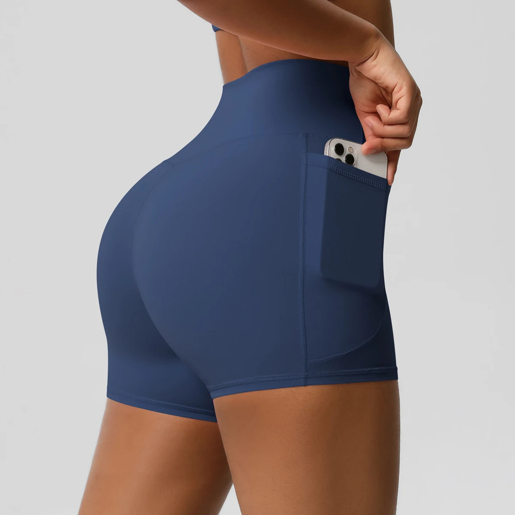 Women’s Seamless High Waist Sports Shorts with Pockets