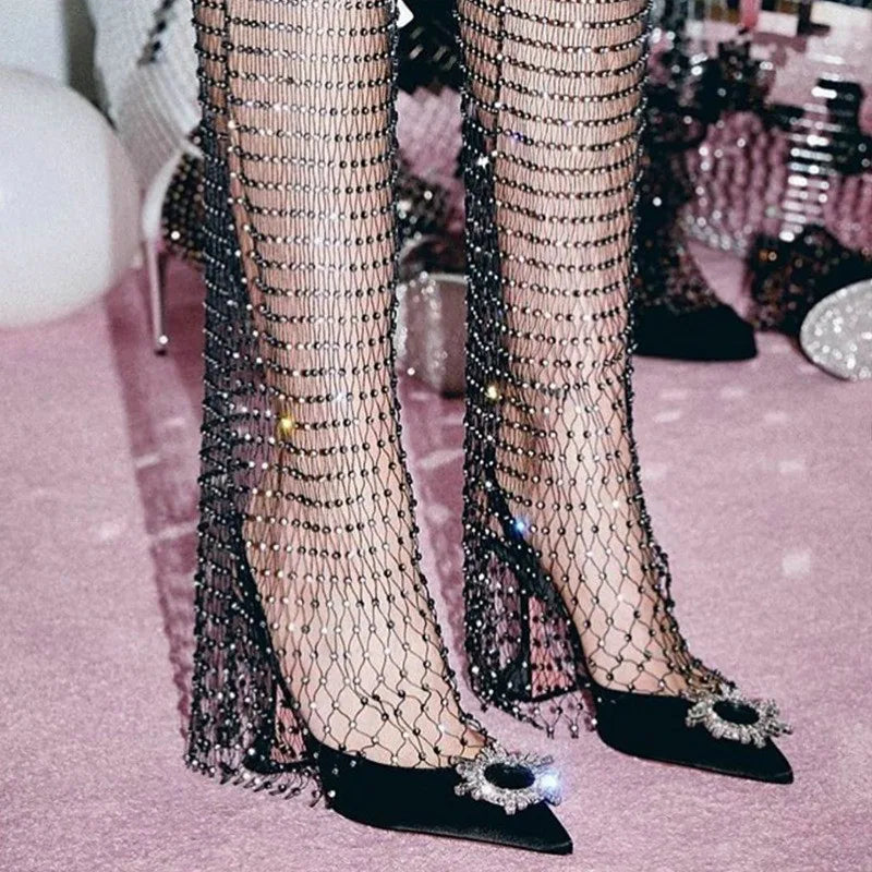 Silk Bow Rhinestone High Heels
