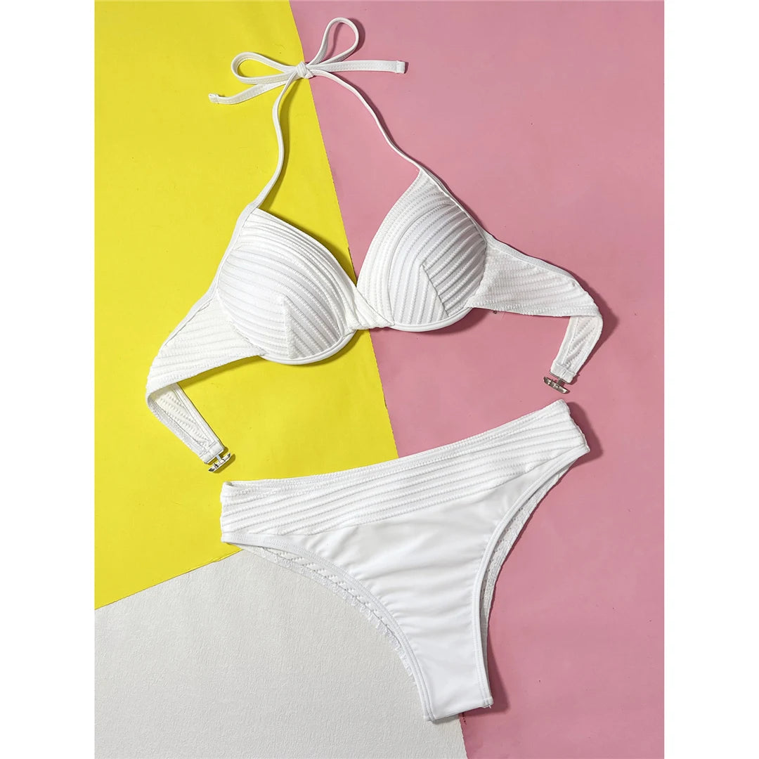 Wrinkled Halter Underwired Bikini