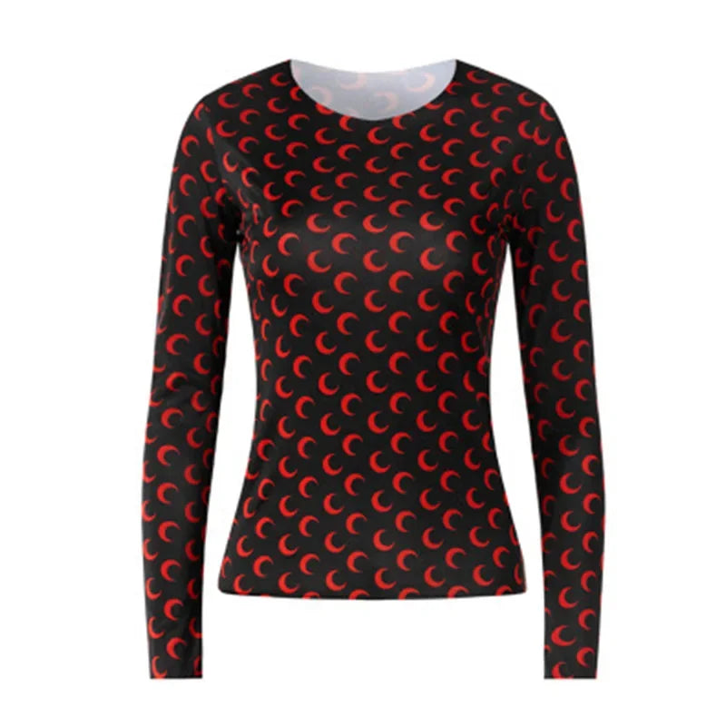 New Printed Mesh Women Base Shirt Spring Autumn Fashion Casual Long Sleeved Sun Protection Ice Silk Inner Layer Women's T-Shirt