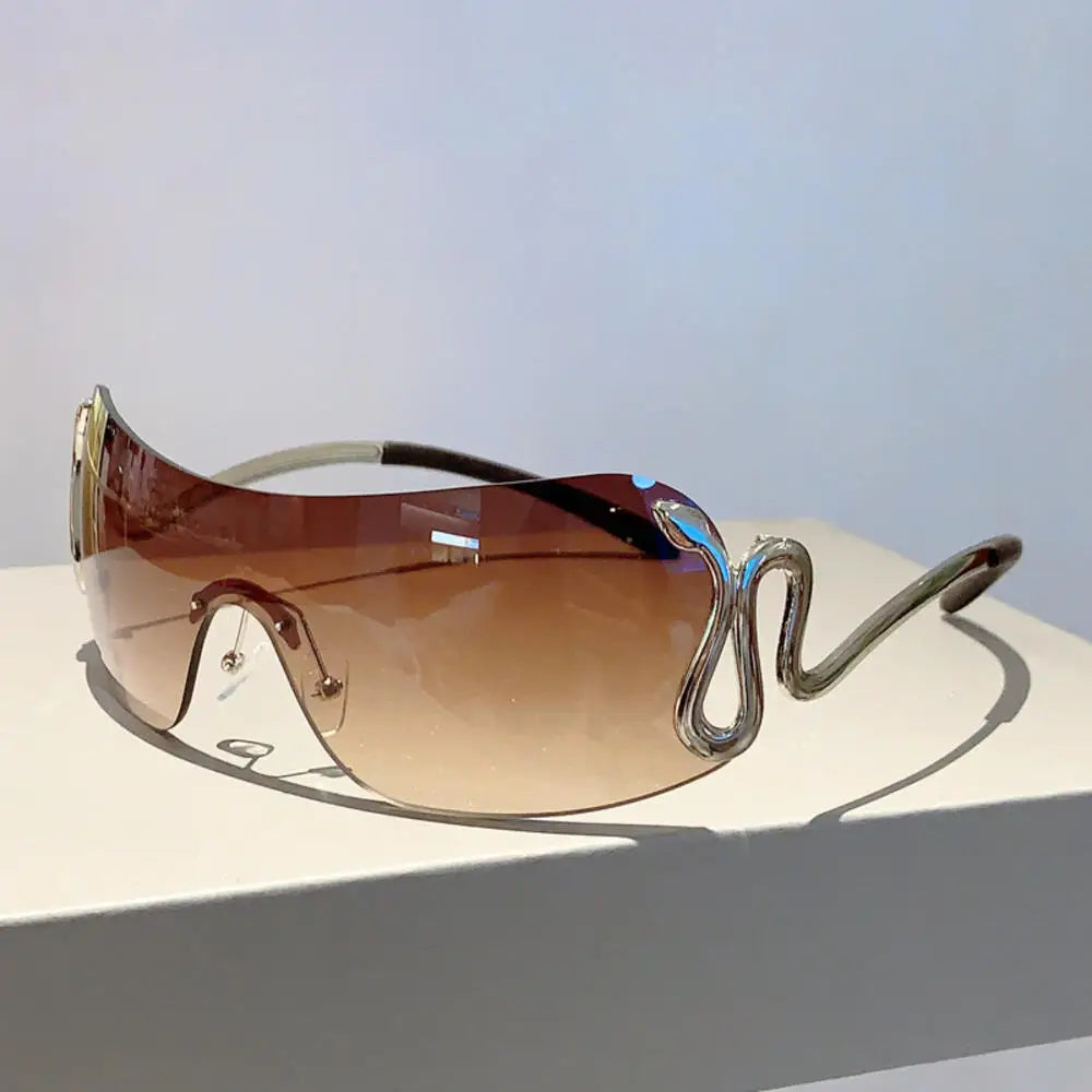 KLASSNUM Women Y2k Rimless Sunglasses Snake Metal Legs Eyewear Stylish Monoblock Gradient Outdoor Shades Trendy Brand Goggles